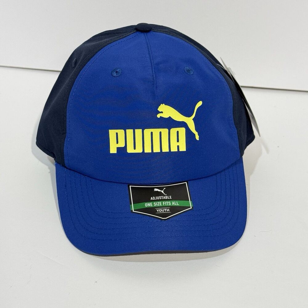 Puma NWT kids hat Adjustable Puma youth cap in blue with yellow details